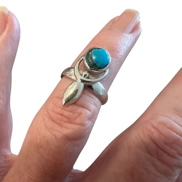 Sterling Silver Goddess Moon Ring Blue Turquoise sz 6.5 - Picture 1 of 6